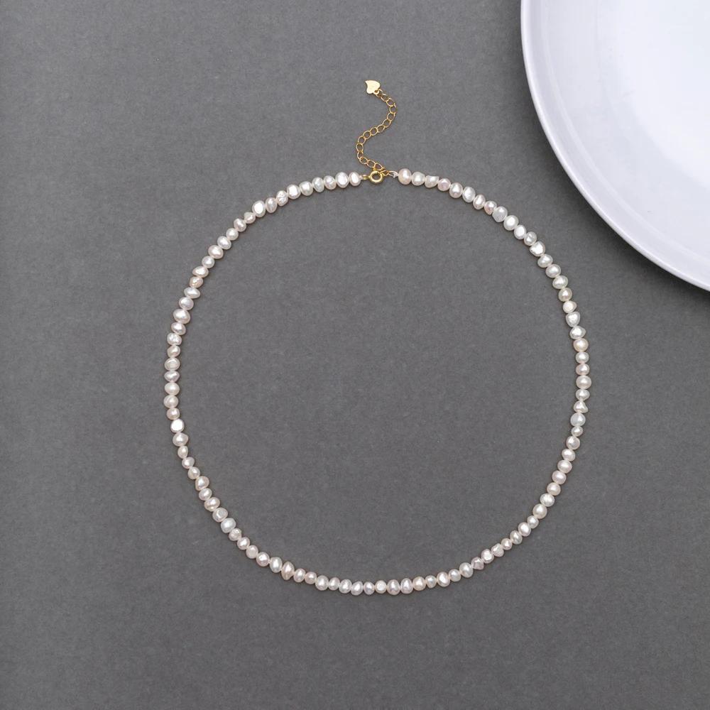 Colliers de perles d'eau douce baroques de 4-5 mm avec chaîne d'extension de 5 cm en argent sterling