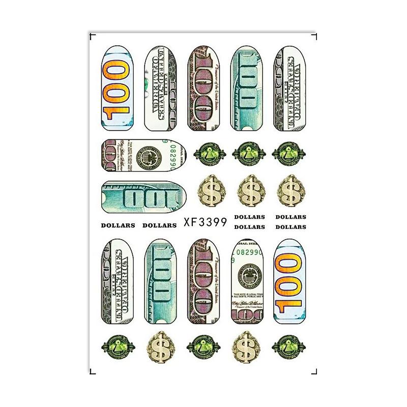 Autocollants 3D en Forme de Dollar pour Ongles, Décalcomanies Auto-Adhésives pour Manucure, Envelopp