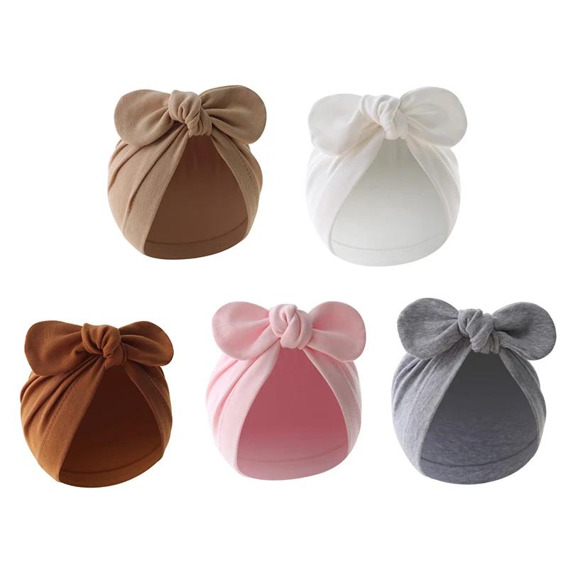 Chapeau Turban pour bébé, oreilles de lapin mignonnes, couleur unie, Bonnet pour nourrissons, filles