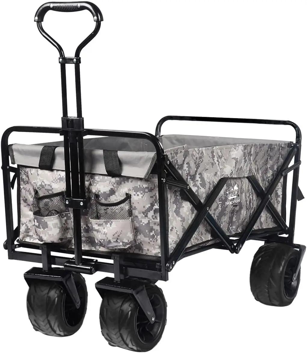 Chariot de plage pliable tout terrain, chariot de plage pliable rapide avec grandes roues pour le sa