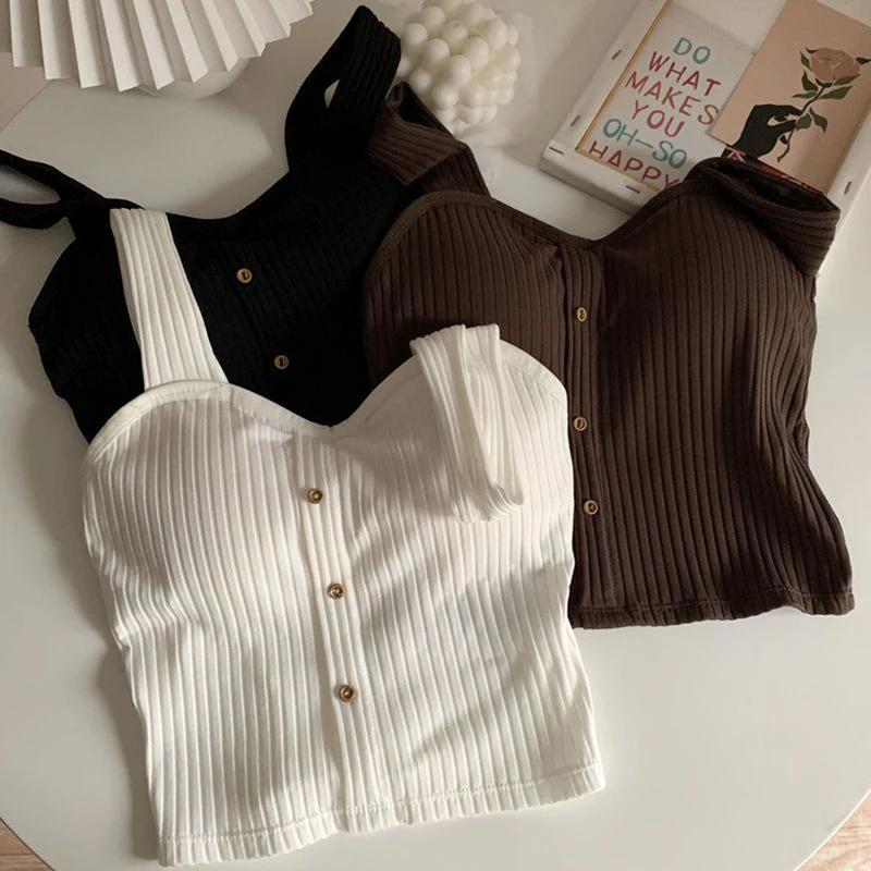 Hauts courts Y2K pour femmes, avec coussinets de soutien-gorge, Corset d'été, bretelles coréennes, g