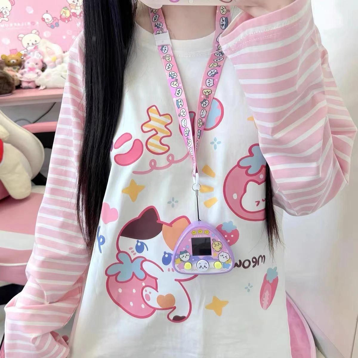 Kawaii dessin animé T-shirt Hip Hop rose T-shirt petit ami corée T-shirt à manches longues ample ray