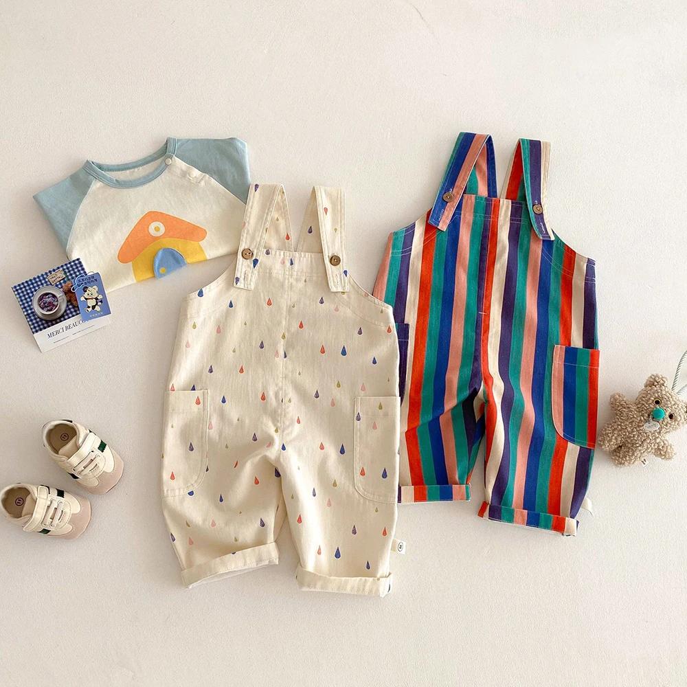 Vêtements de printemps unisexes pour enfants, salopette à la mode, combinaisons à pois rayés, costum
