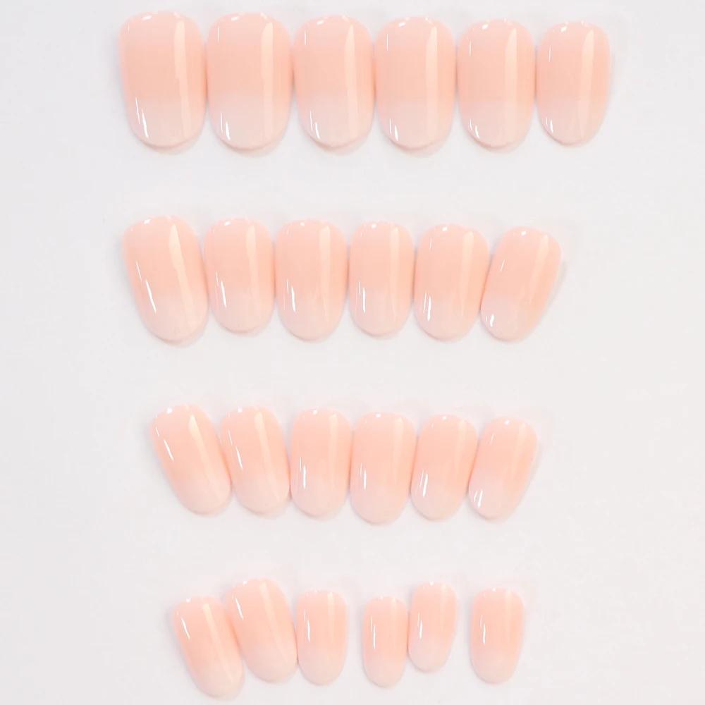 24 pièces presse sur ongles court amande rose couleur bonbon blanc Gradation Nail Art paillettes fau