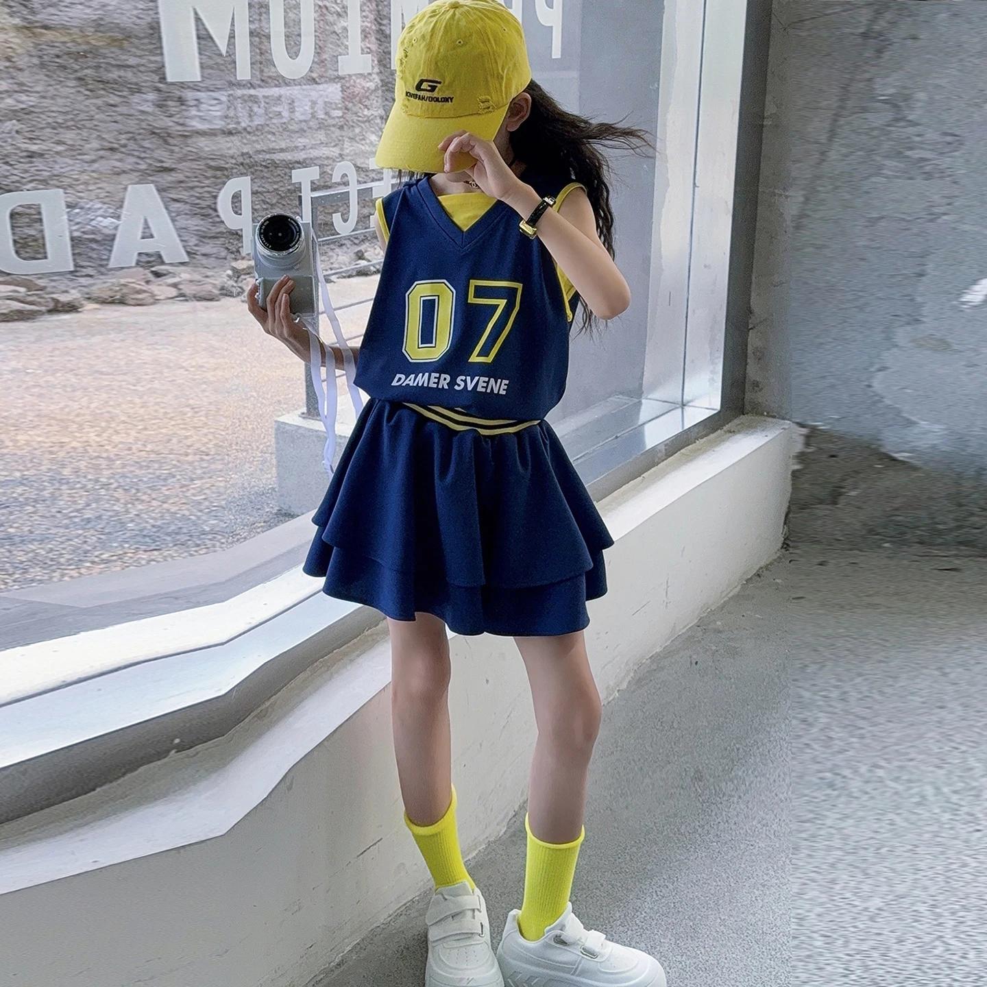 Ensemble de vêtements pour filles, costumes deux pièces pour enfants, t-shirt + short de Style sport