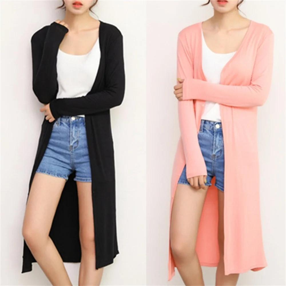 Été automne 12 couleurs femmes Modal Long Cardigan femme coton pull Cardigans à manches longues femm