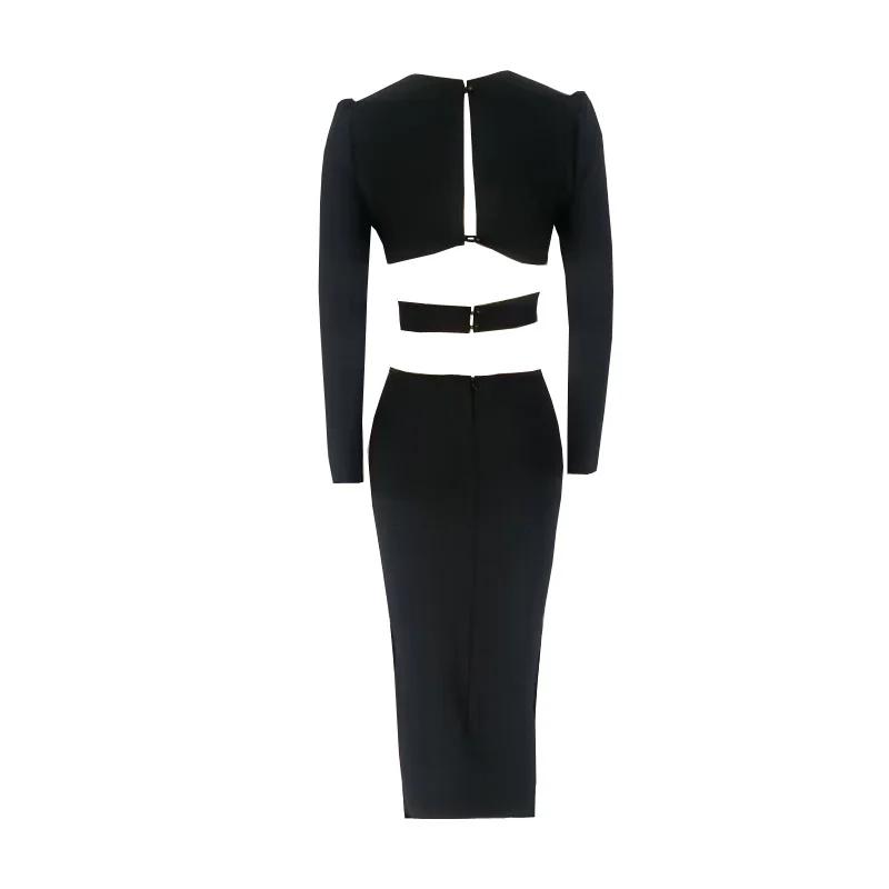 Robe mi-longue à bandes pour femmes, col en V, fendue, découpée, élégante, moulante, Sexy, mode, man