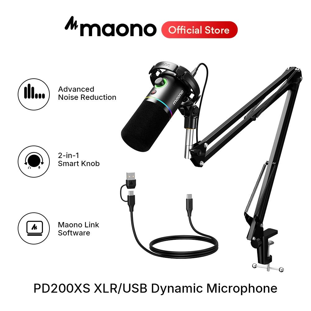 Microphone dynamique Maono PD200XS XLR/USB double mode, micro pour podcast avec logiciel Maonolink e