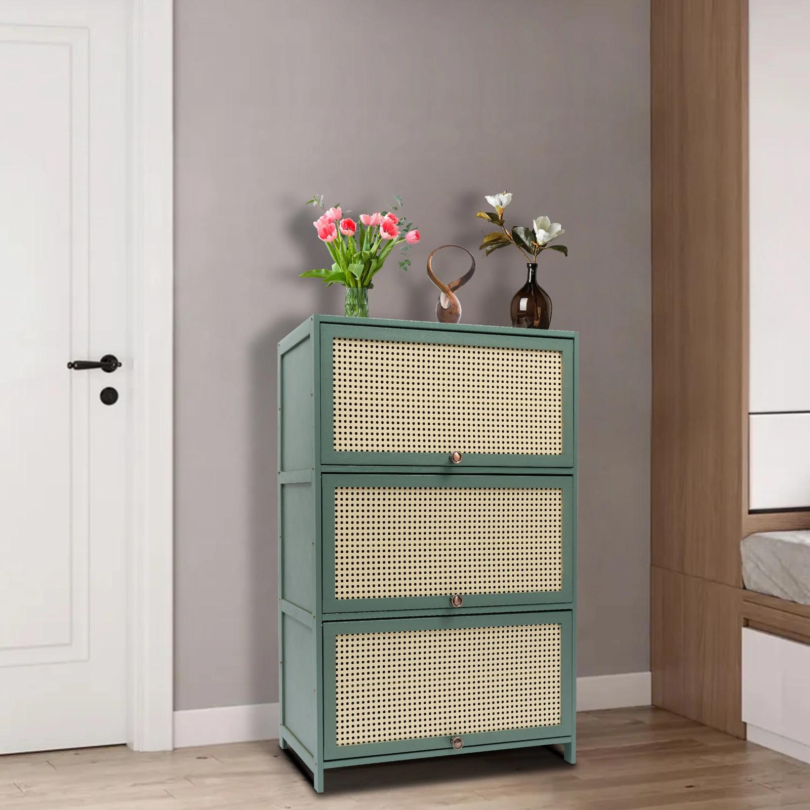 Armoire de Rangement de Chaussures en Bambou de Grande Capacité, à 6 Niveaux, de Couleur Verte