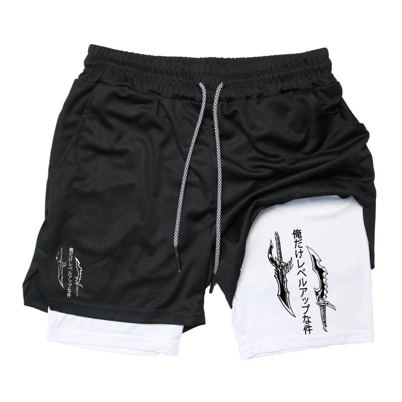 Short d'entraînement de course imprimé 2 en 1 pour hommes, short de Compression de Performance de gy