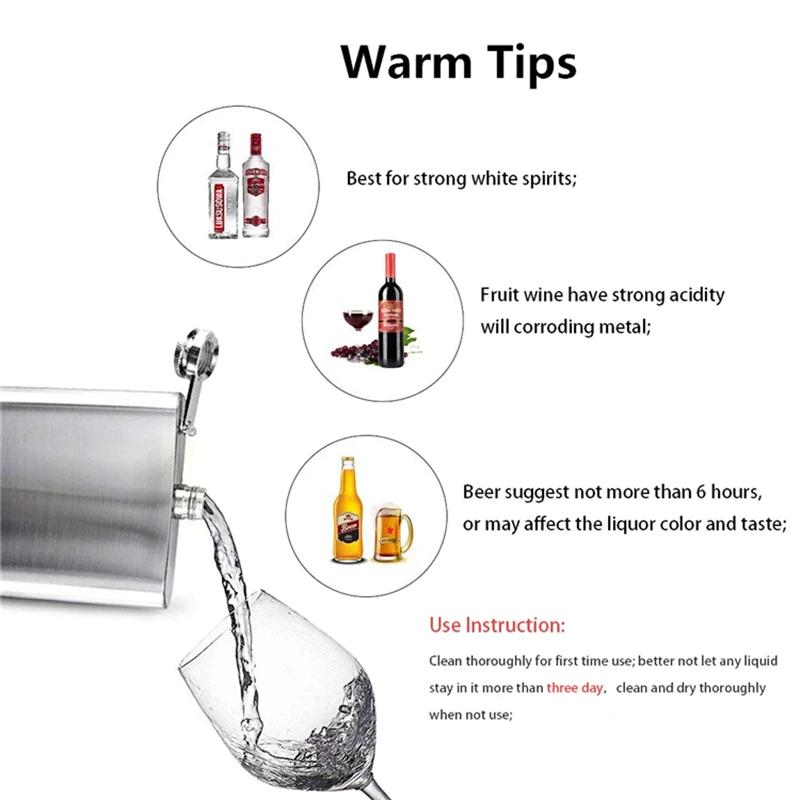 1 2 3 4 5 6 7 8 9 10 12 18oz fiole en acier inoxydable avec entonnoir poche fiole alcool whisky hanc