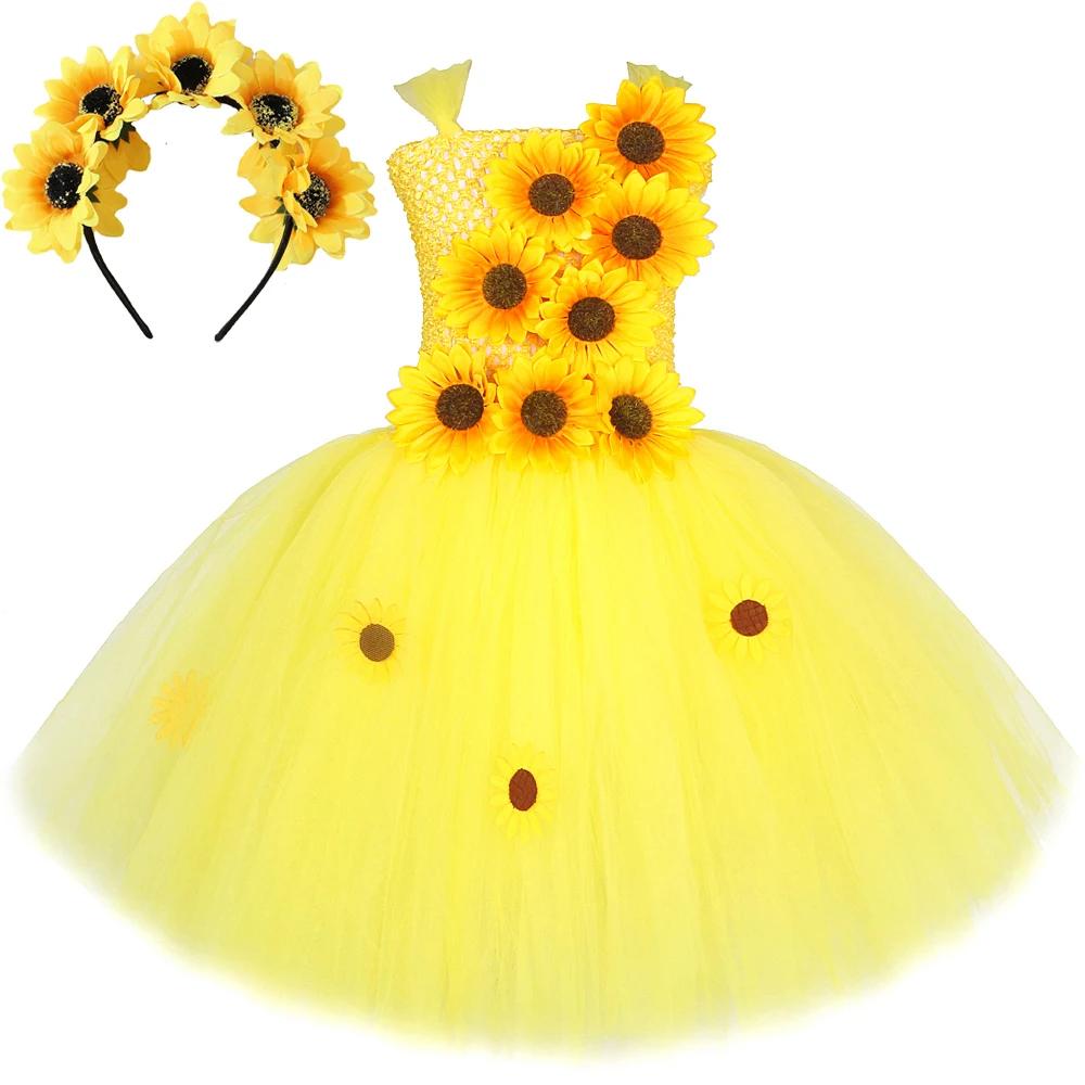 Costumes de tournesols jaunes pour filles, robes de demoiselle d'honneur élégantes, tenue dégradée d