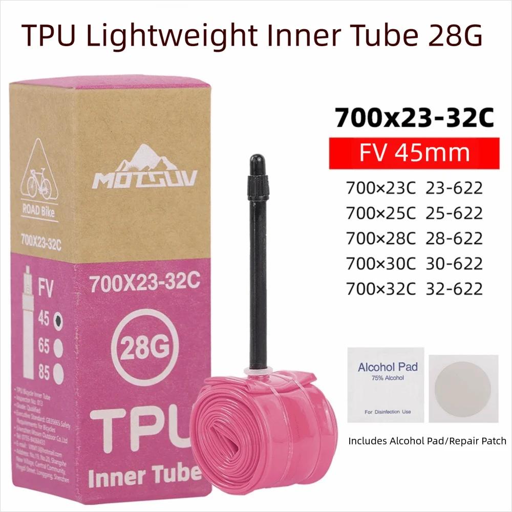 Chambre à air de vélo de route 700 X23 -32C, 28g, légère, en TPU, valve Presta 45/65/85mm, pour pneu