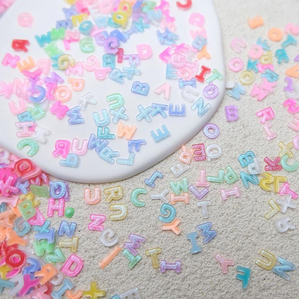 Breloques pour Nail Art, mélange de lettres, couleur bonbon, avec paillettes, résine, strass, Kawaii