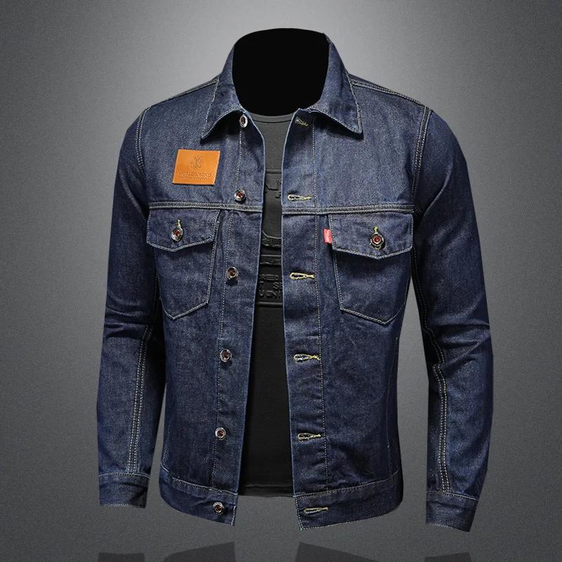 Manteau en Denim décontracté bleu foncé pour hommes, de haute qualité, classique, à la mode, Style e