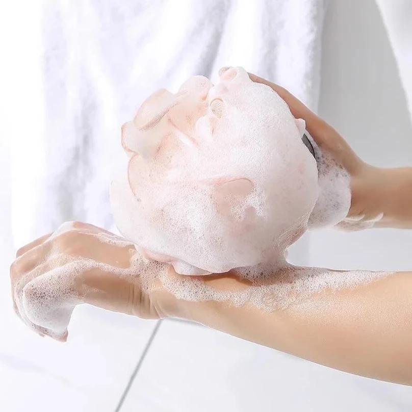 Grande boule de bain riche en bulles, serviette de bain, épurateur, nettoyage du corps, maille, douc