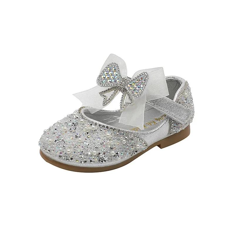 Chaussures de princesse à paillettes et strass pour filles, chaussures de danse de fête pour enfants