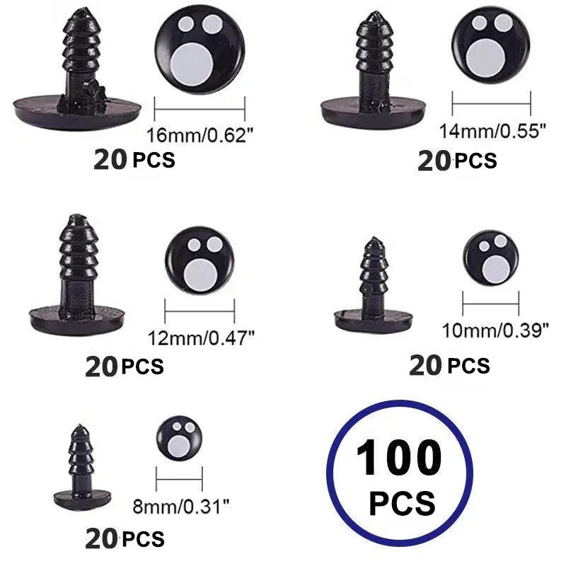 Yeux de poupée de dessin animé, 100 pièces/boîte 8-16mm, yeux de sécurité pour poupée faite à la mai