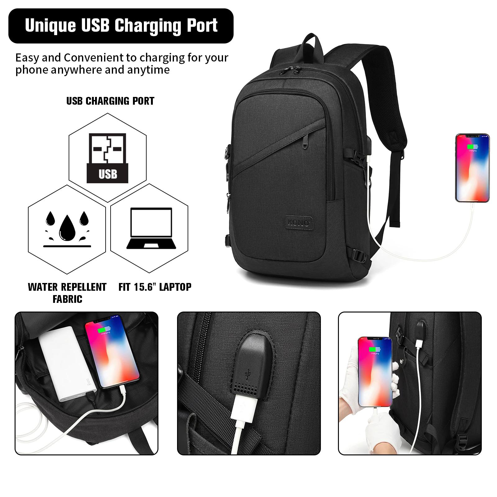 Sac à dos pour ordinateur portable KONO 15,6 pouces, étanche, antivol, pour affaires, école, voyage