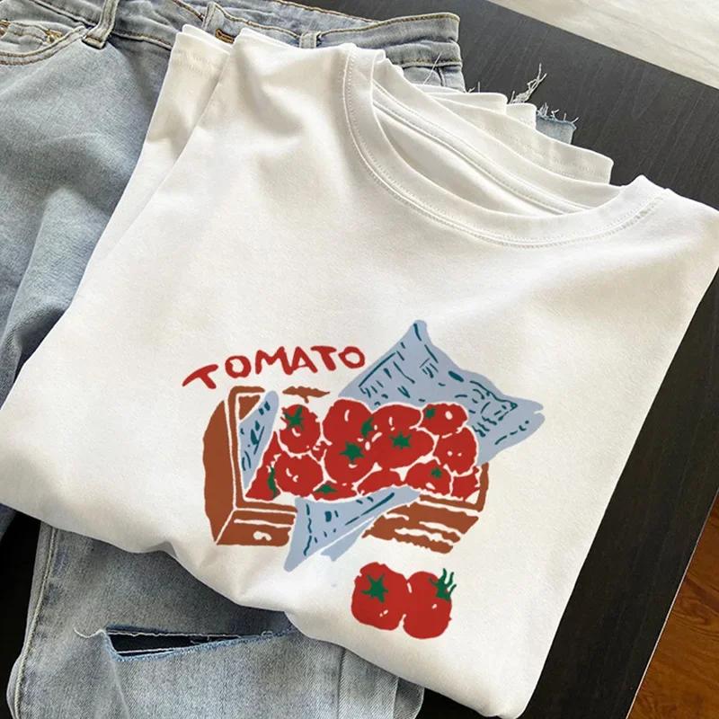 T-Shirt manches courtes femme, Vintage, Style tomate, imprimé soleil et mains, décontracté, ample, e