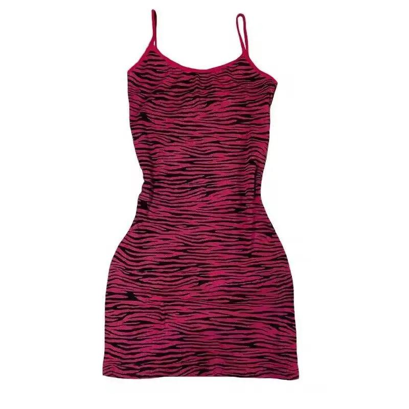 Robe moulante courte à imprimé zèbre rose Y2K pour femmes, sans manches, robe à bretelles fines, est
