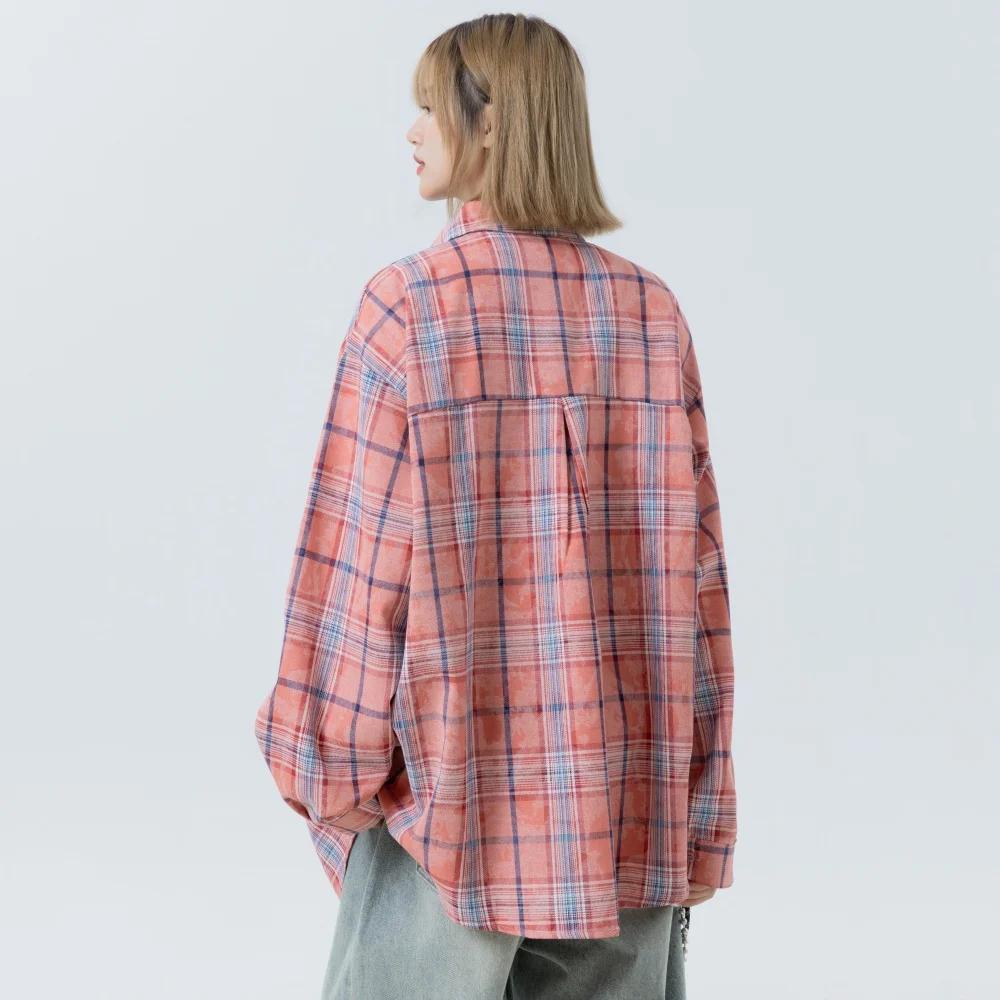Chemisier à carreaux oversize pour femme avec broderie pomme – Blouses et chemises décontractées ten