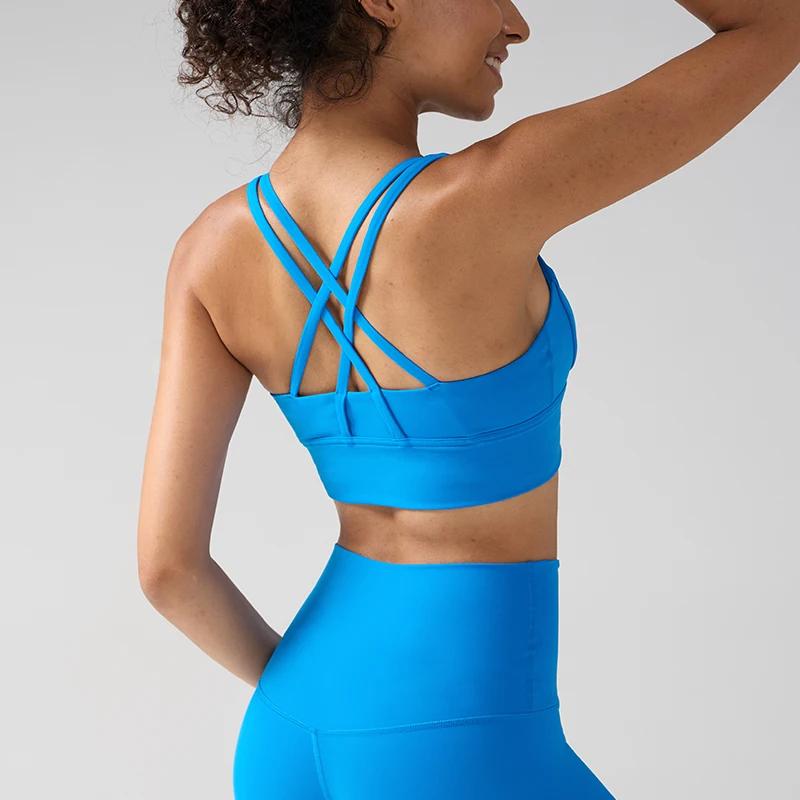 Couleur unie femmes Fitness Yoga soutiens-gorge course dos sport soutiens-gorge haut en Nylon femmes