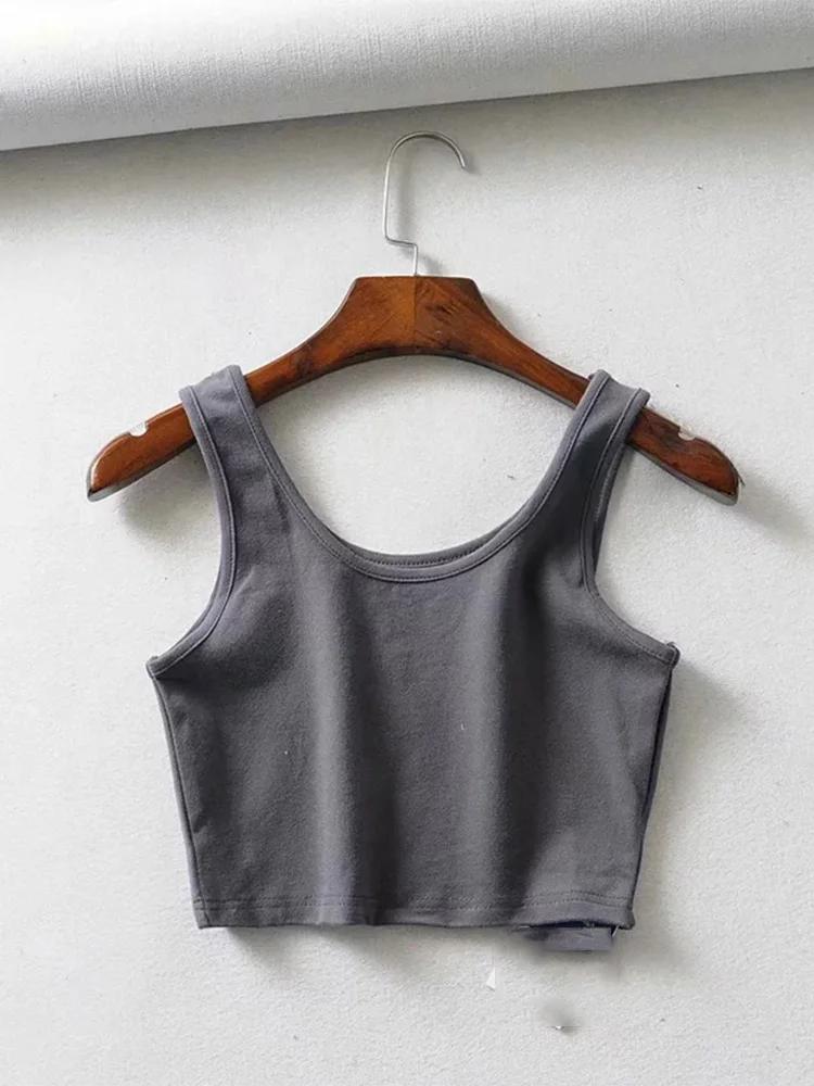 Haut court d'été sexy pour femmes, sans manches, court, en coton, col en U, barre tricotée