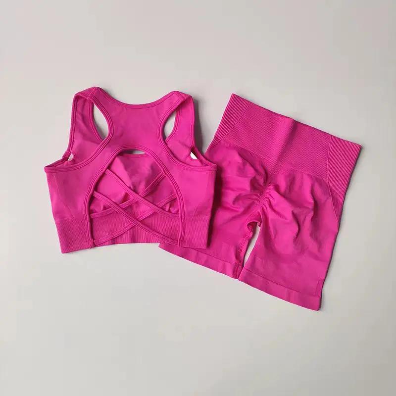 Ensemble de Yoga sans couture pour femmes, 2 pièces, soutien-gorge de Sport Sexy, taille haute, shor
