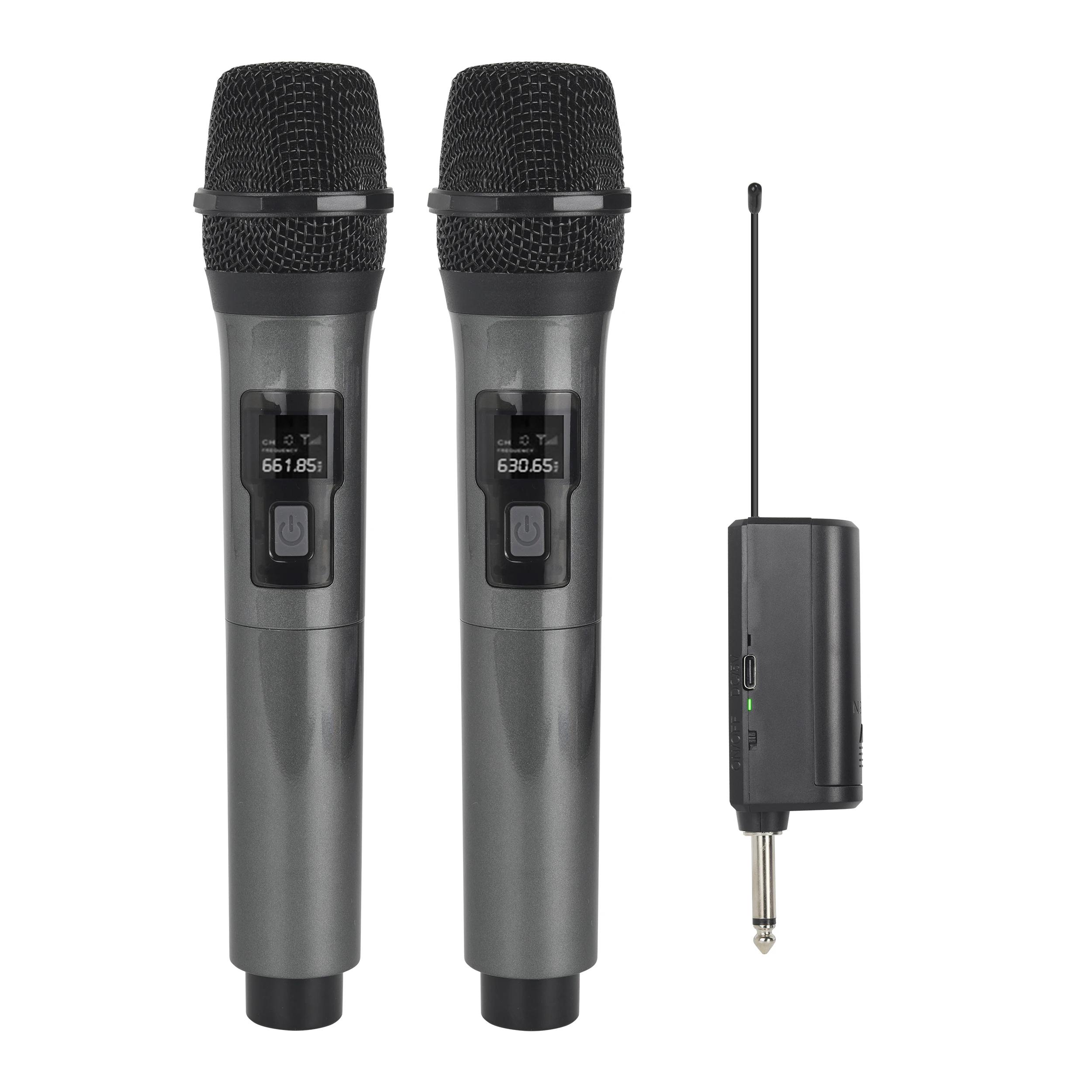 Microphone sans fil 2 canaux UHF, fréquence fixe, portable, pour fête, karaoké, église professionnel