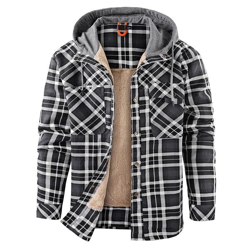 Hiver hommes Plaid polaire chemises manteaux hommes à capuche chemises décontractées homme Sport ext
