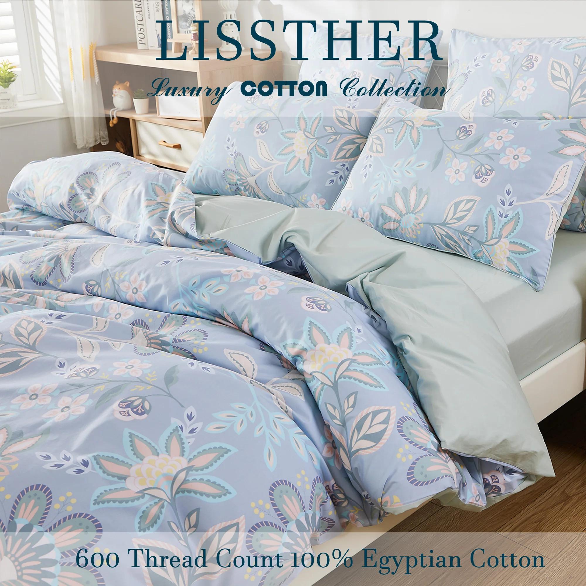 Ensemble de housse de couette 3 pièces 600TC 100% coton égyptien, luxe Boho Paisley Floral, doux pou