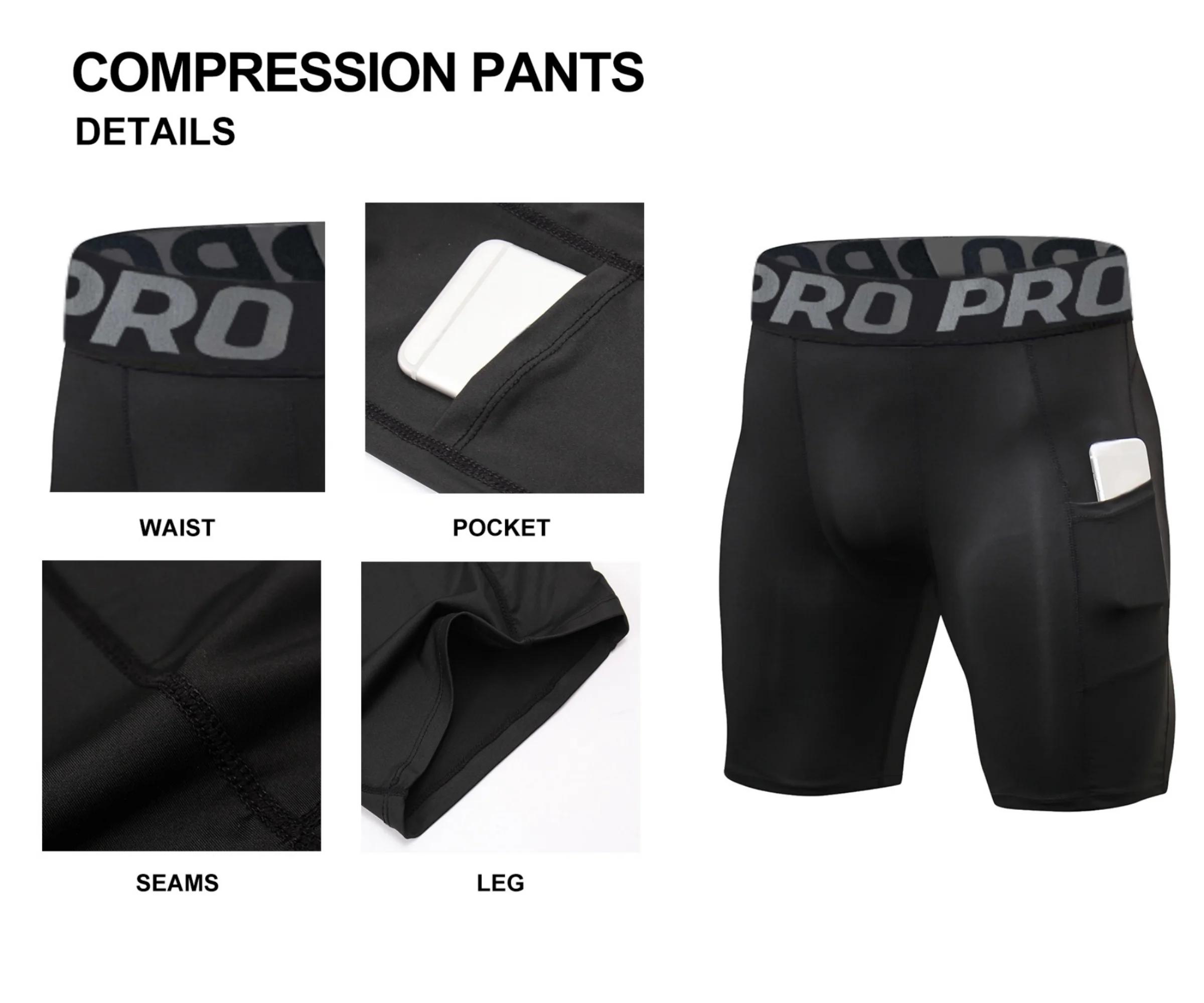 Shorts de compression pour hommes avec poche, en spandex, pour la course à pied, le sport, l'entraîn