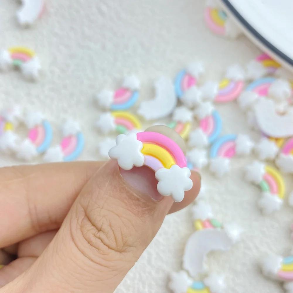 Mini arc-en-ciel en résine coloré, dos plat, embellissements pour nœuds de cheveux, accessoires de m