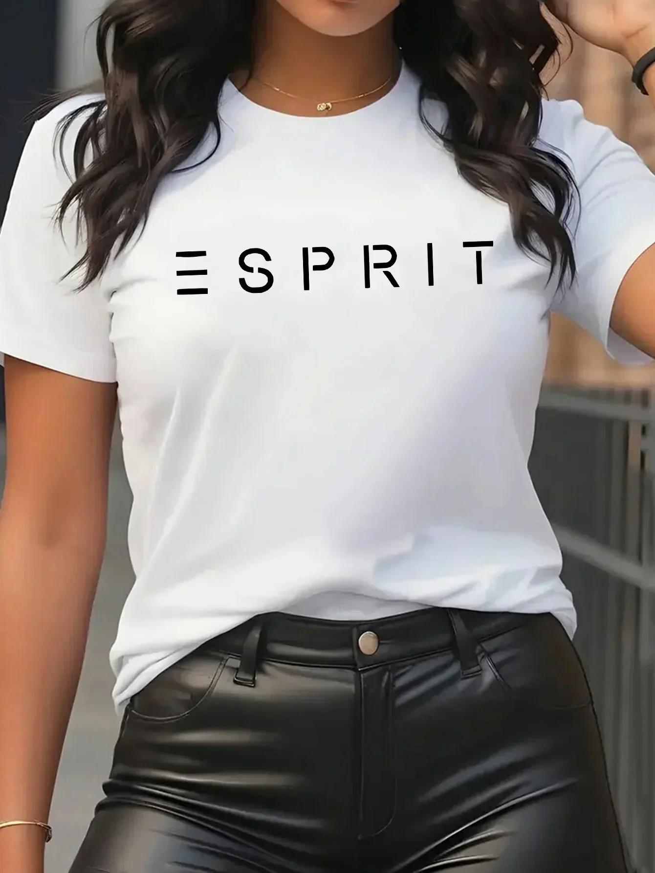 T-Shirt graphique décontracté à manches courtes et col rond pour femmes, avec lettres audacieuses im