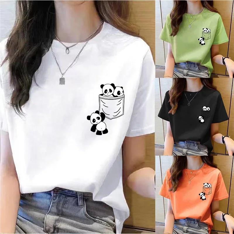 Femmes à manches courtes haut été nouvelle poche Panda dessin animé imprimé T-shirt mode coréenne ha