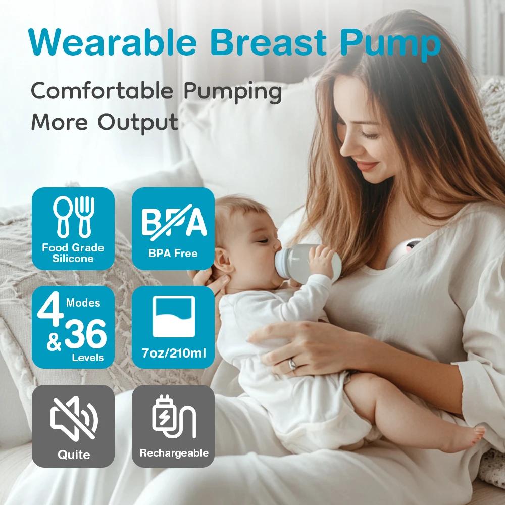 MAMIJOY 2PCS Tire-lait électrique portable 4 modes & 36 niveaux Mains libres Faible bruit Cadeau gra