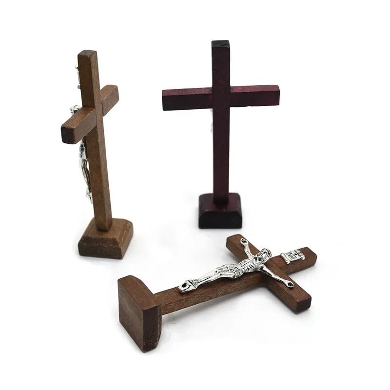 Croix de jésus catholique en bois avec support, Vintage, religieux, chrétien, Crucifix sur pied, éta
