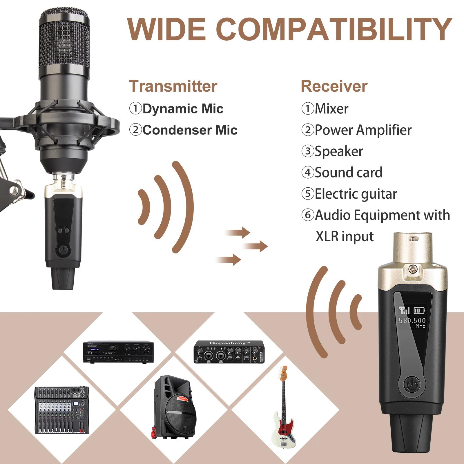 Système de Microphone sans fil, transmetteur et récepteur XLR sans fil UHF pour Microphone dynamique