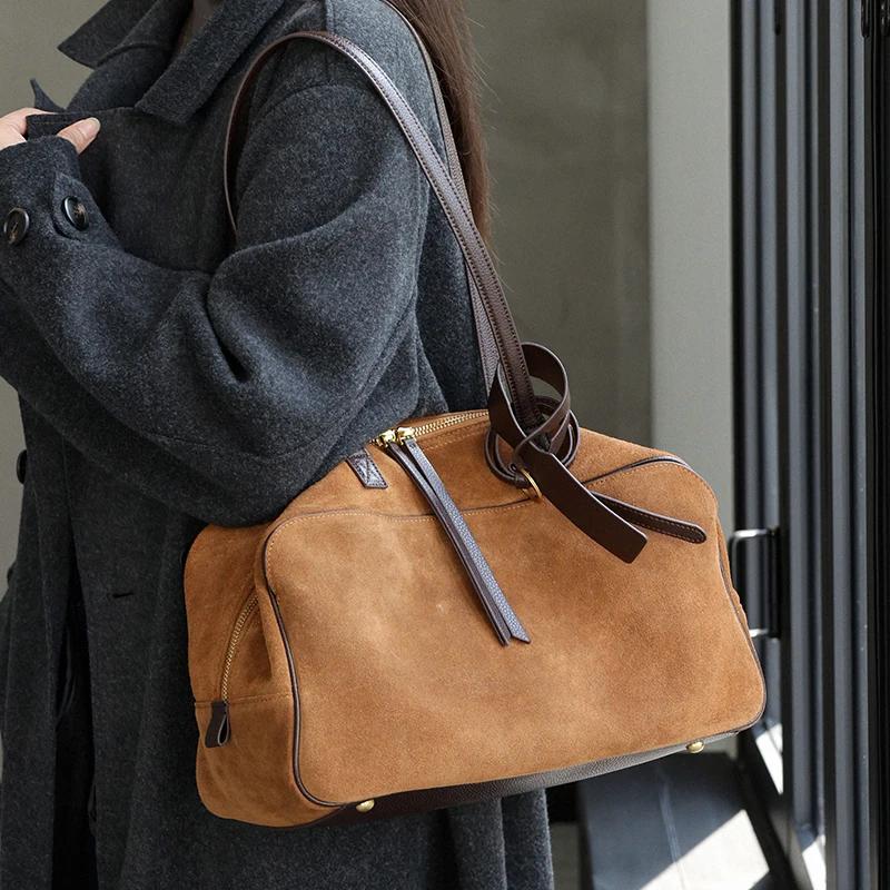 Sac fourre-tout en cuir véritable de vache pour femmes, fourre-tout en daim, sacs à main en cuir de 