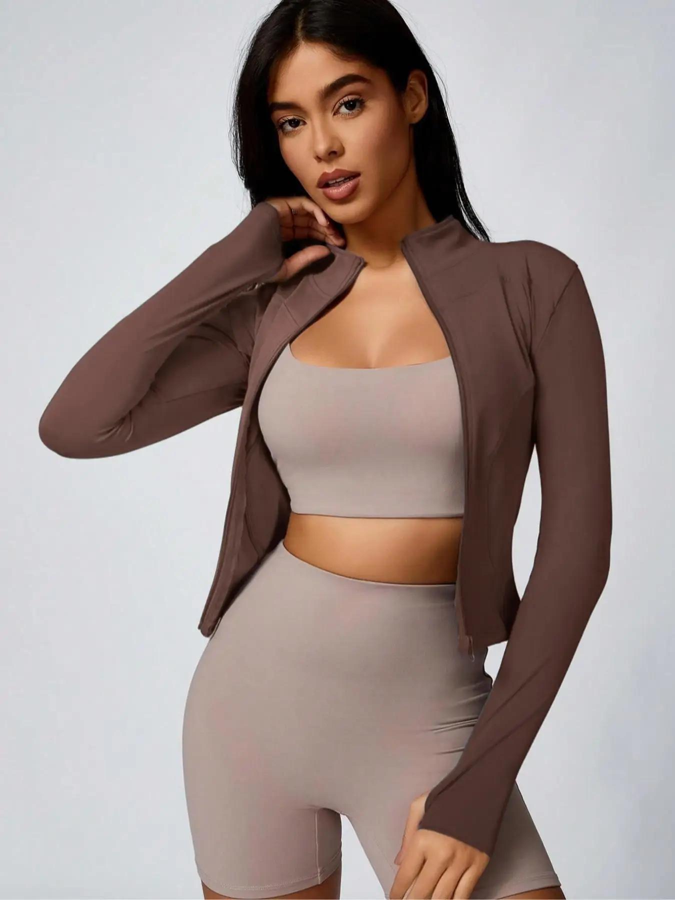 Fitfemme Veste d'entraînement athlétique respirante à manches longues et fermeture éclair pour femme