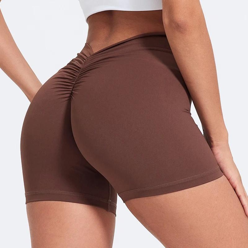 Short de yoga taille haute à dos en V pour femme, short moulant en nylon, pantalon de fitness, levag