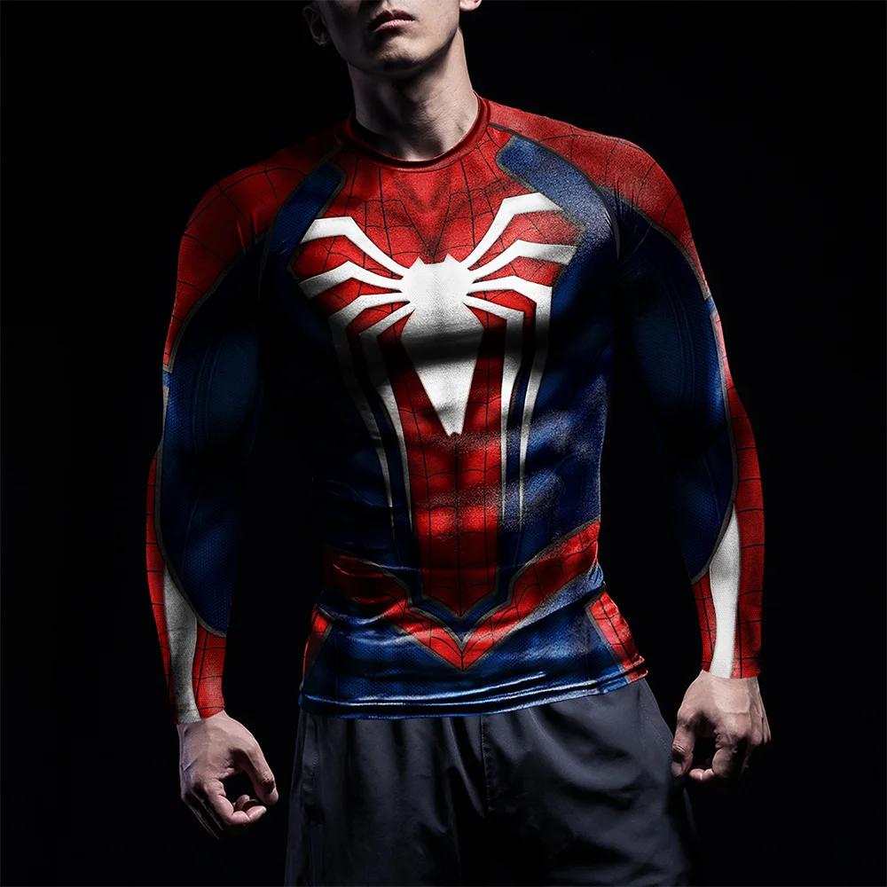 Nouveau T-shirt à manches longues pour homme 2026, imprimé Spider-Man, pour le sport et le fitness, 