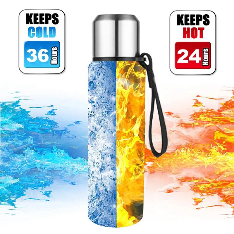 UPORS – Thermos Portable en acier inoxydable de grande capacité, flacon isolé avec corde, 500/700/10
