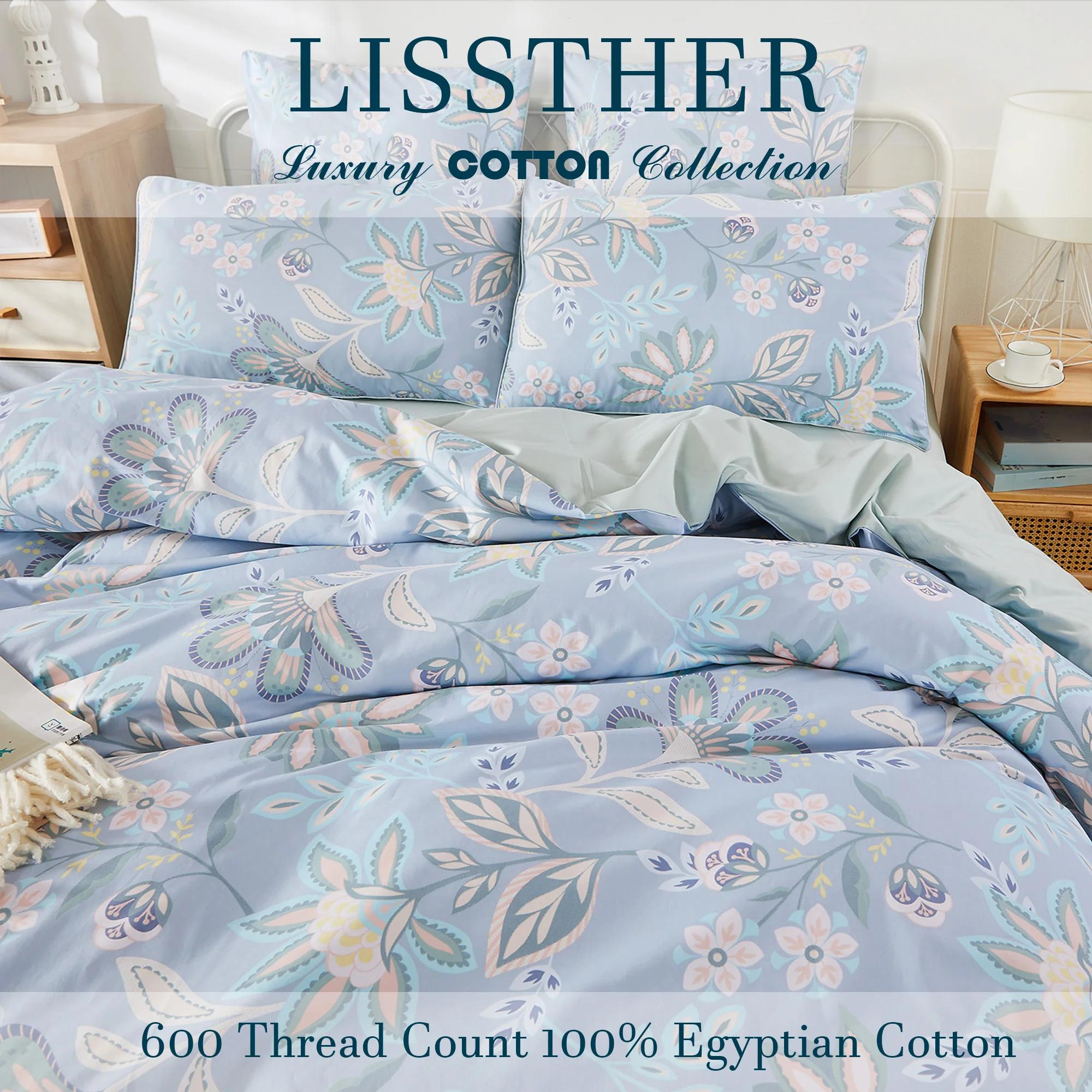 Ensemble de housse de couette 3 pièces 600TC 100% coton égyptien, luxe Boho Paisley Floral, doux pou