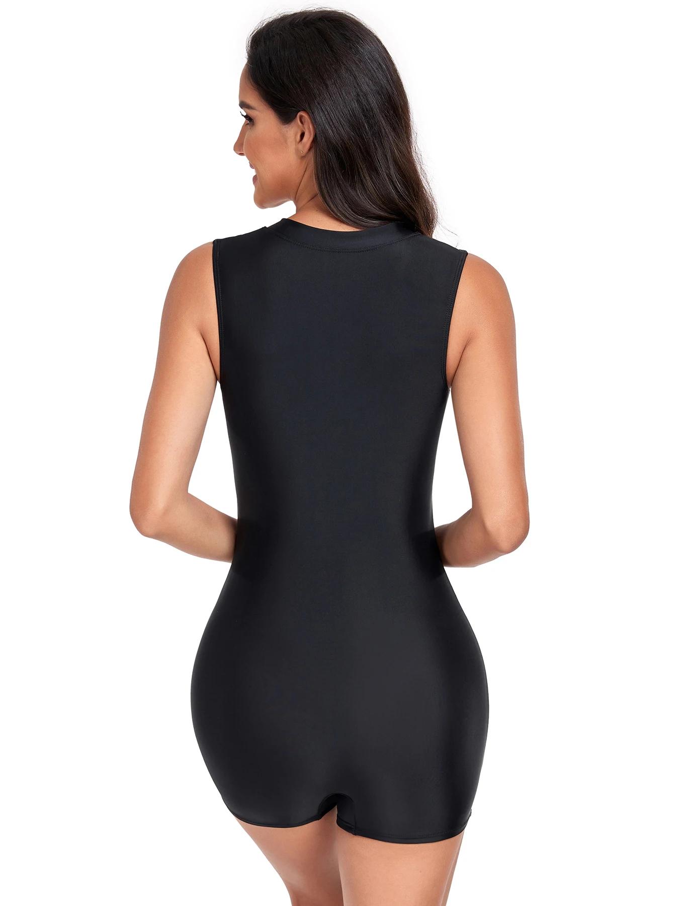 Maillot de bain une pièce noir uni, avec fermeture éclair, pour femmes, costume de surf professionne