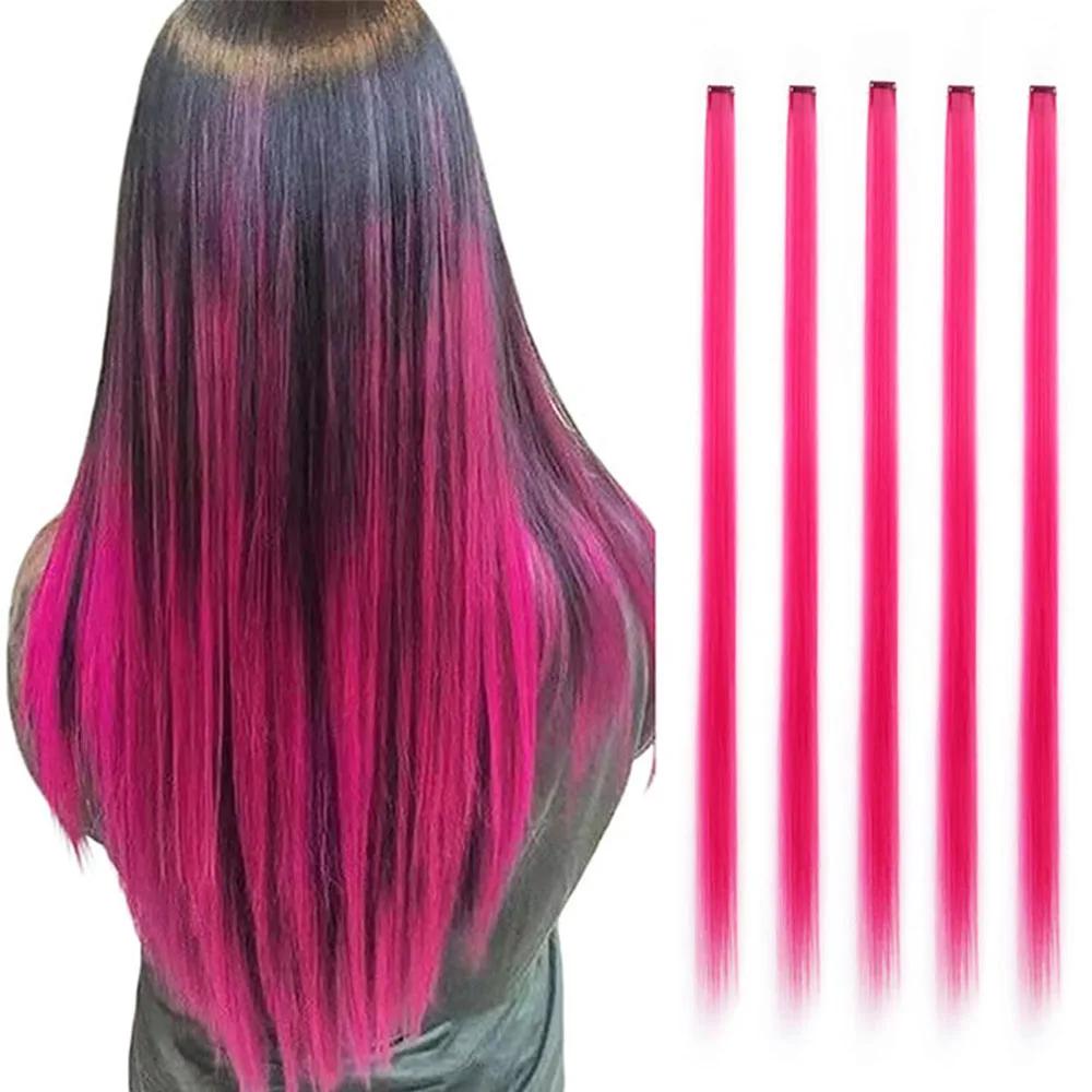 Extensions de cheveux synthétiques colorées à clips, 5 pièces, Extensions de cheveux colorées arc-en
