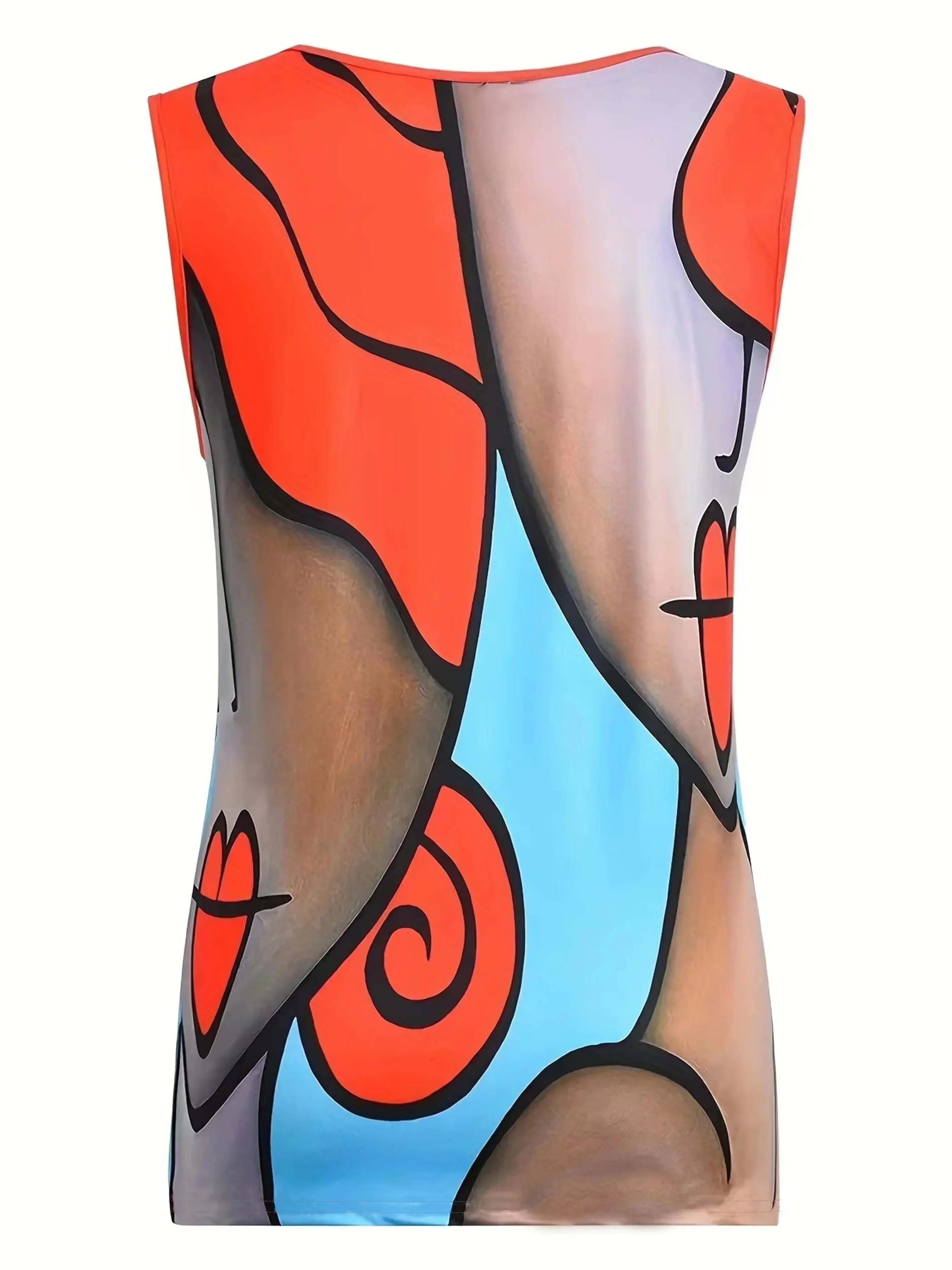 Grande taille 1XL-8XL femmes mode sans manches Colorblock imprimé réservoirs dames décontracté col r