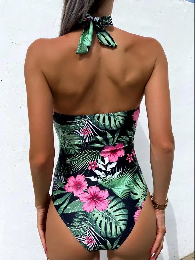 Maillot de bain une pièce imprimé, col licou, Sexy, sac rigide, à la mode, vêtements de plage, taill