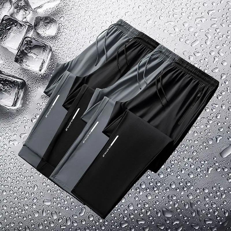 Pantalon Long en Soie Glacée pour Homme Coupe Slim, Ample, Haute, vaccage Rapide, Course en Plein Ai